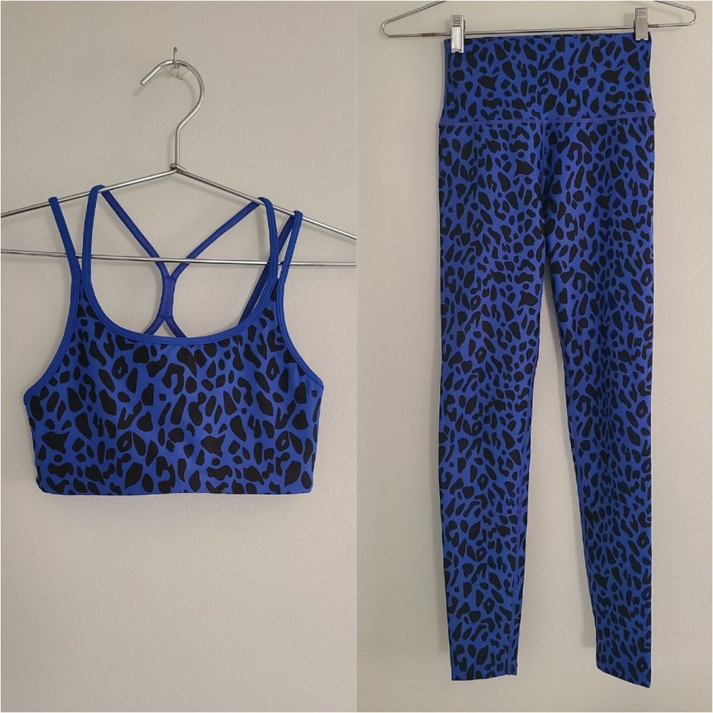Aqua Athletic Matching Set Sports Bra and Leggings Blue & Black Leopard Print